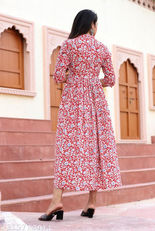 Elegant Printed Cotton Anarkali Kurti – Short Sleeves | Sizes S to 4XL - Posh And Pretty By Nav
