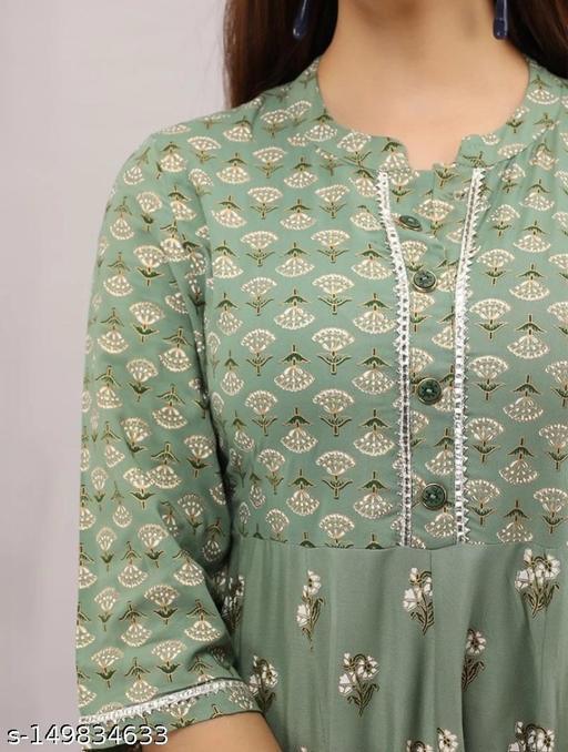 Elegant Printed Rayon Kurti with Three-Quarter Sleeves – Flowy & Comfortable - Posh And Pretty By Nav