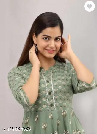 Elegant Printed Rayon Kurti with Three-Quarter Sleeves – Flowy & Comfortable - Posh And Pretty By Nav
