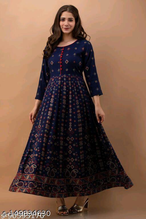 Elegant Printed Rayon Kurti with Three-Quarter Sleeves – Flowy & Comfortable - Posh And Pretty By Nav