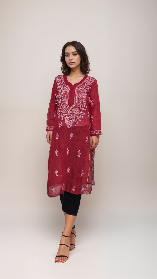 Workday Elegance Kurti – Handcrafted Cotton Chikankari Kurti