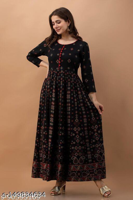 Elegant Printed Rayon Kurti with Three-Quarter Sleeves – Flowy & Comfortable - Posh And Pretty By Nav