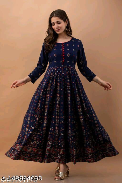 Elegant Printed Rayon Kurti with Three-Quarter Sleeves – Flowy & Comfortable - Posh And Pretty By Nav