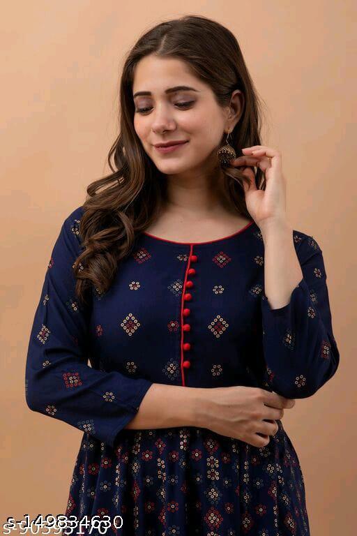 Elegant Printed Rayon Kurti with Three-Quarter Sleeves – Flowy & Comfortable - Posh And Pretty By Nav