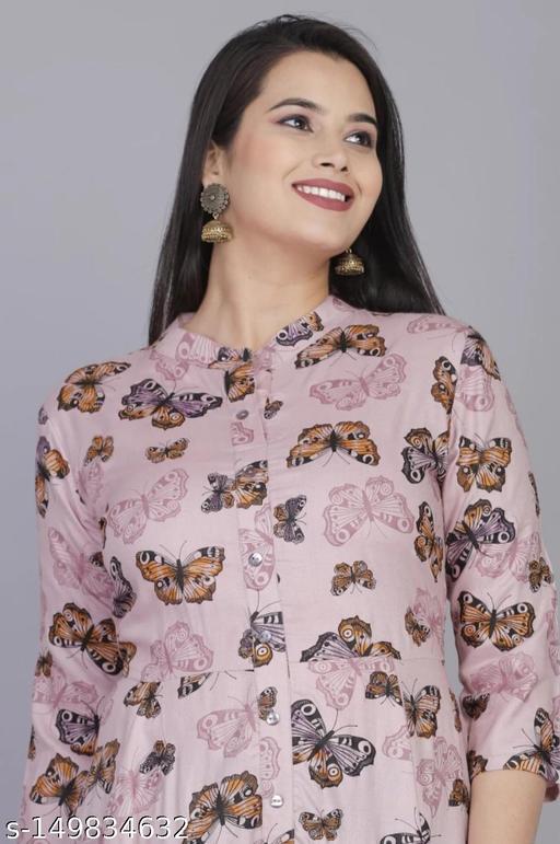 Elegant Printed Rayon Kurti with Three-Quarter Sleeves – Flowy & Comfortable - Posh And Pretty By Nav