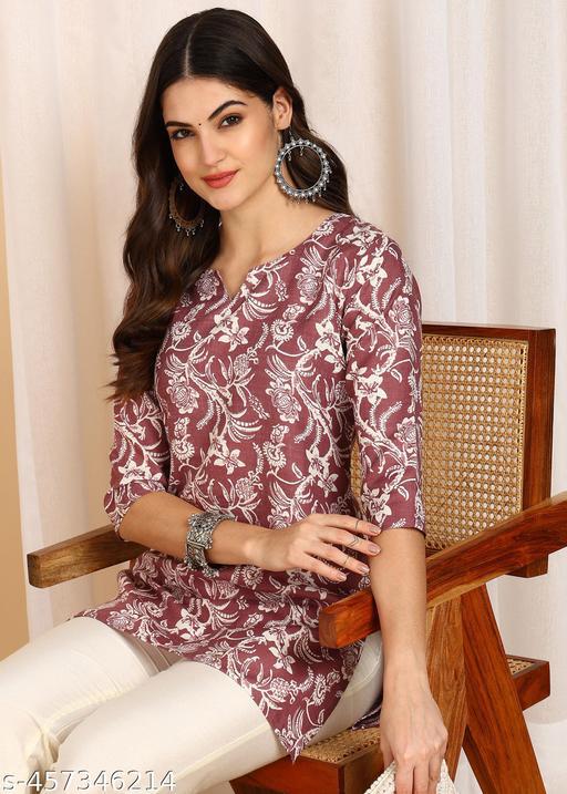 Stylish Cotton Blend Short Kurta for Women – Printed & Embroidered - Posh And Pretty By Nav